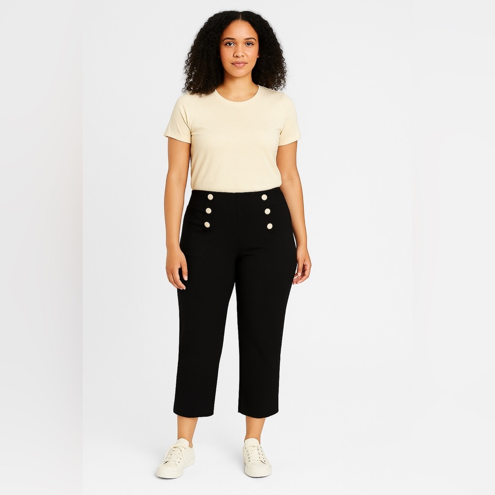 Chico’s Black Crop Dress Pants-gold Buttons Size 0.5